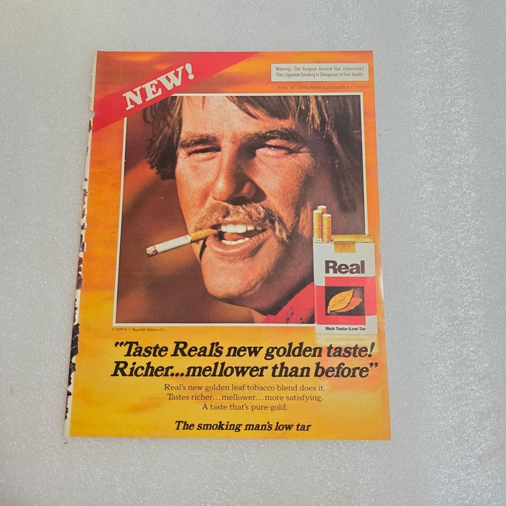 Vintage Print Ad Real cigarettes Taste Real's new golden taste 8x10.5 1979